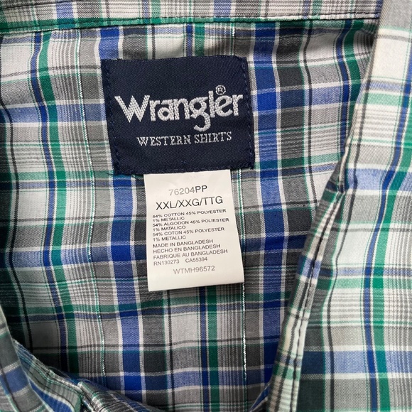 WRANGLER Men’s 2XL Short Sleeve, Snap Button Down, Plaid Western Shirt - Picture 8 of 10